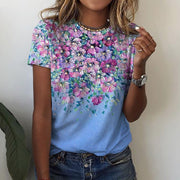 3D Floral Print Women's Short Sleeve Top – Soft Milk Silk