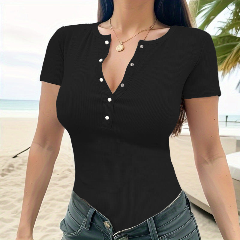 Women's Sexy Slim-Fit Crew-Neck Short-Sleeve Jumpsuit