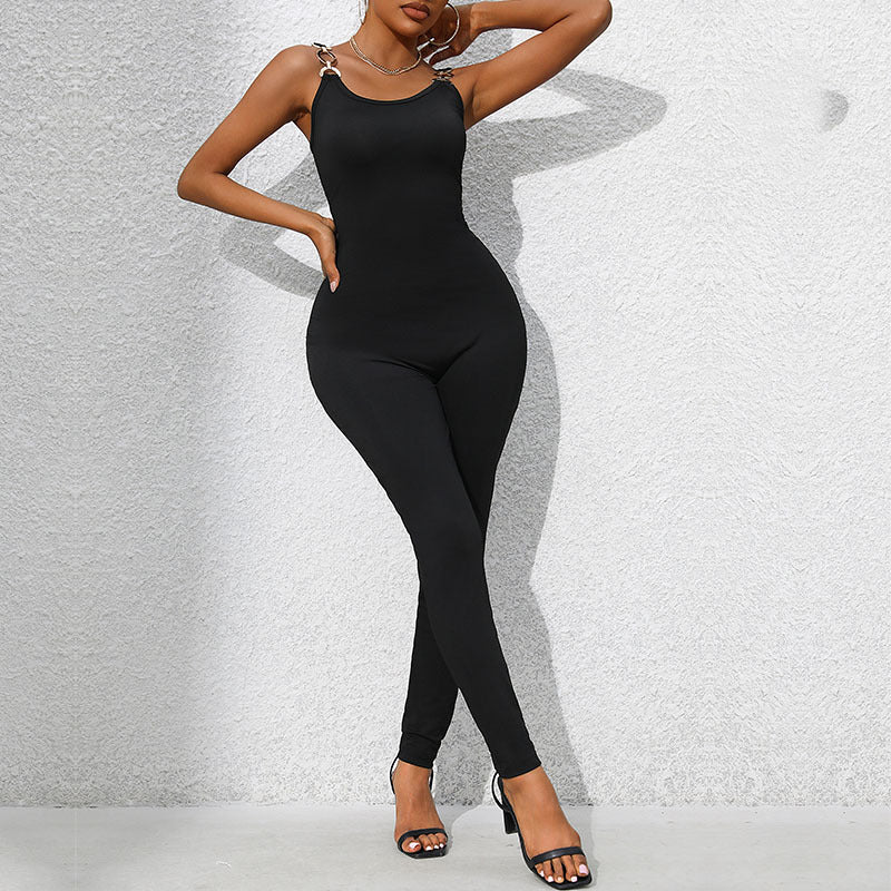 Womens Slim-fit Jumpsuit With Spaghetti Straps Simple Design Body-conscious Trousers