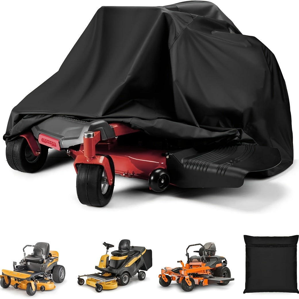 54-Inch Outdoor Lawn Mower Cover for Zero‑Turn Mowers, 600D Polyester Oxford Fabric with Straps and Storage Pocket, Black