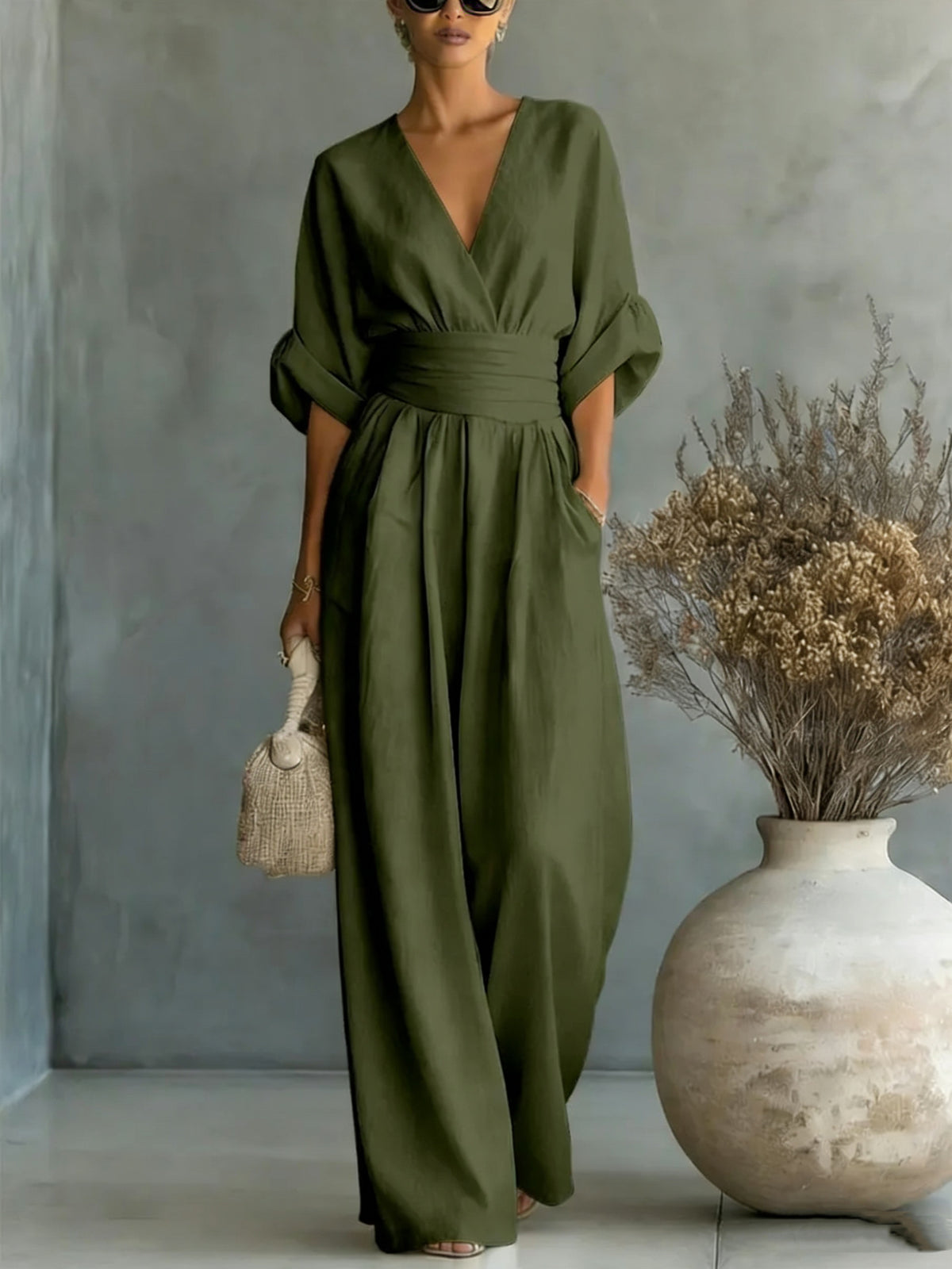 Women's Casual V-Neck Wide-Leg Summer Jumpsuit
