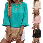 Fashionable Round-Neck Lace Trim Half-Sleeve Shirt Top