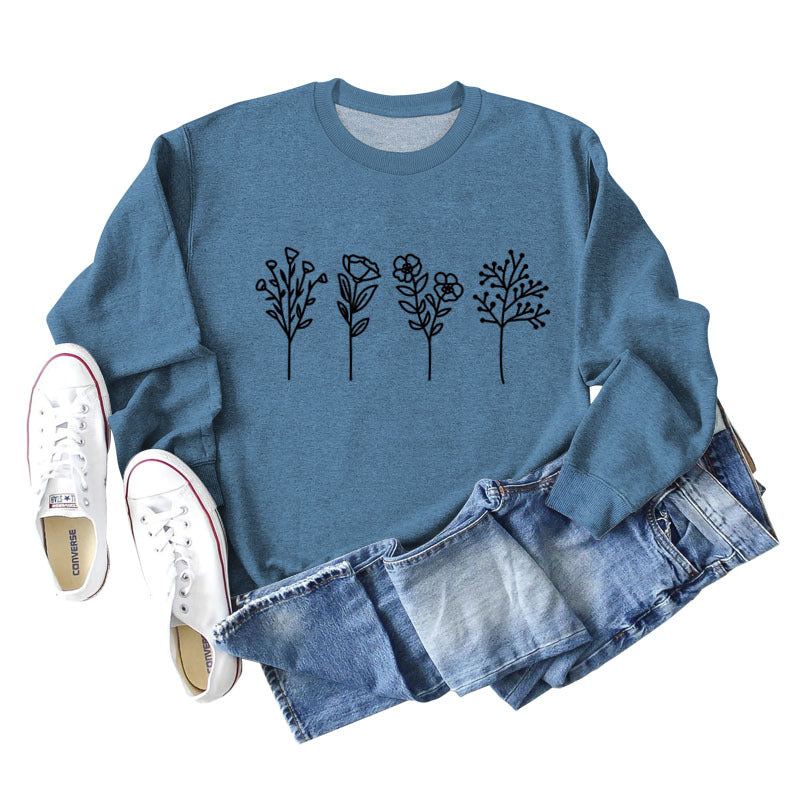 Floral Print Long Sleeve Casual Streetwear Sweatshirt