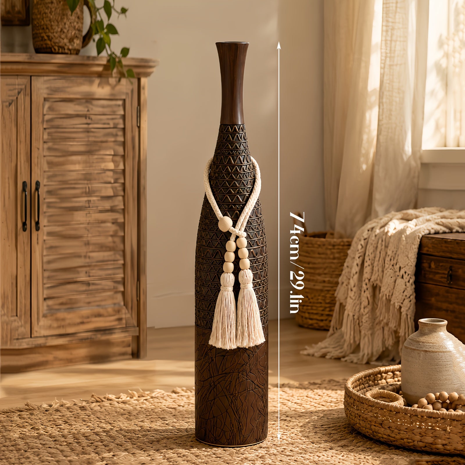 29 inch tall resin floor vase with striped pattern for home decor
