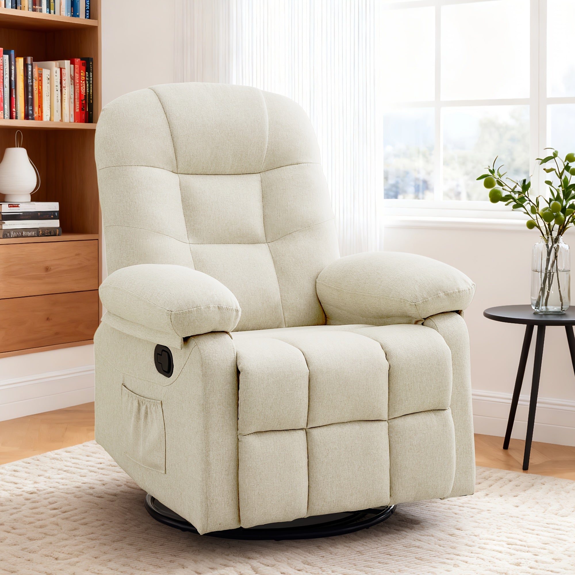 Single Seater Swivel Recliner with Adjustable Backrest and Storage Pockets