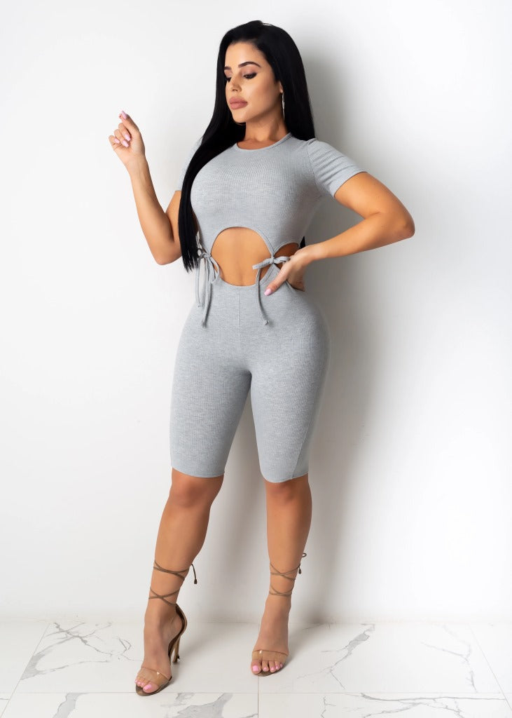 Chic Knit Tie-Front Romper with Shorts