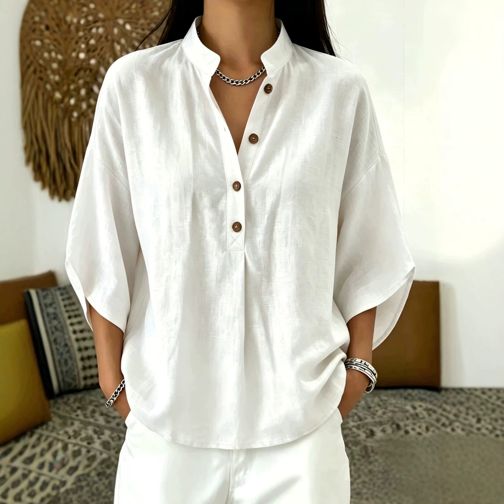 Loose Batwing-Sleeve Blouse for Women