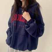 American Style Letter Print Fleece Pullover Hoodie