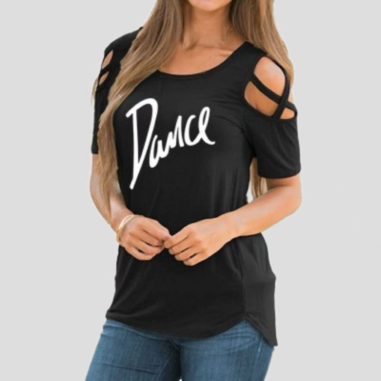 Ripped Shoulder Lace-Up Short Sleeve Top – Solid Black & White