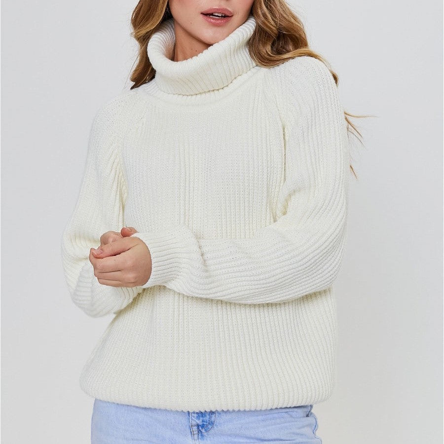 Womens Solid-color Loose-fit Turtleneck Knitted Sweater