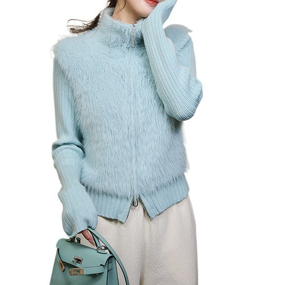 Autumn and Winter Stitching Zip Knitted Sweater
