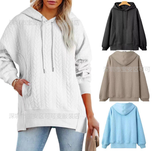 Casual Twist Texture Solid Color Women's Hoodie Sweater