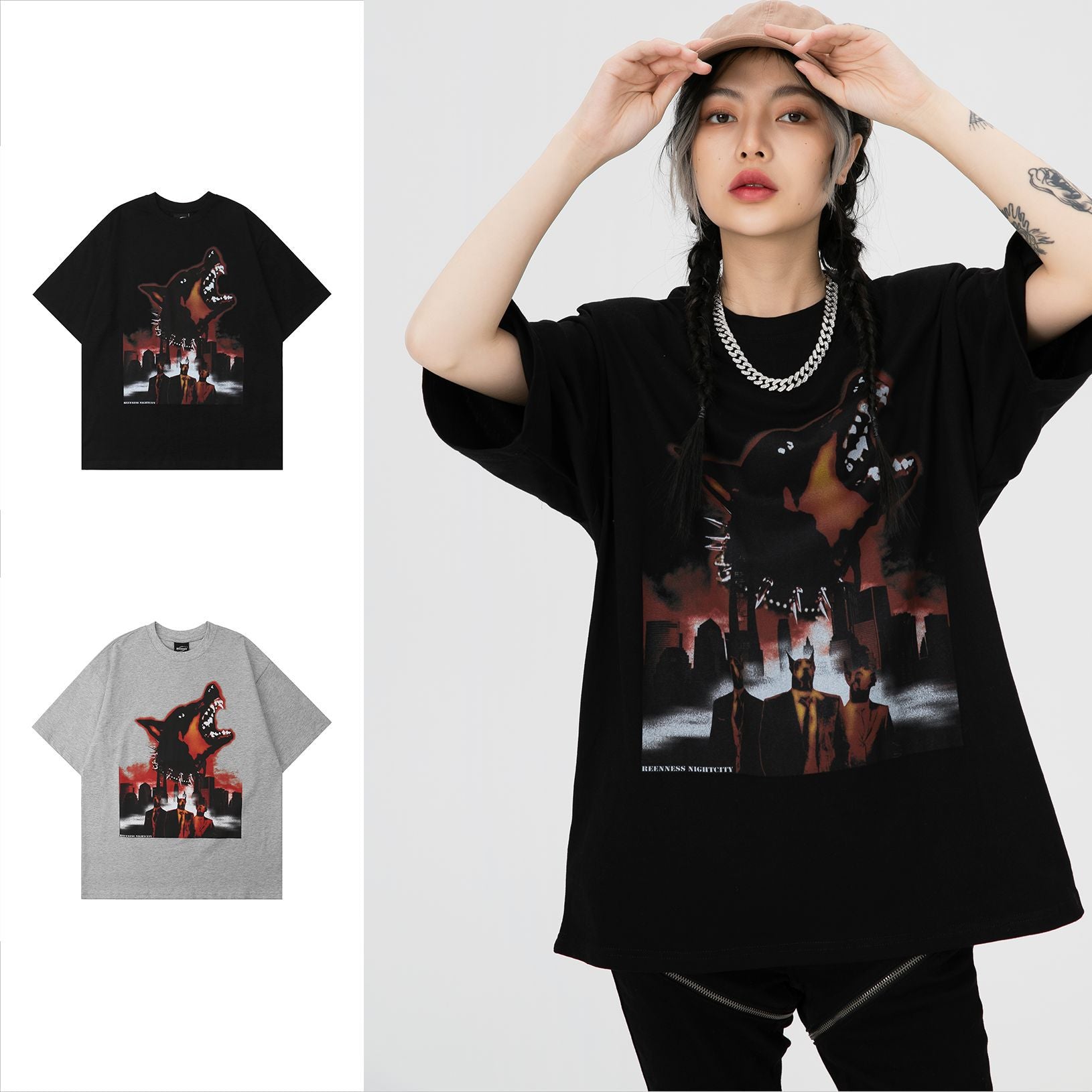 Streetwear Dog Graphic Men's Short Sleeve Tee