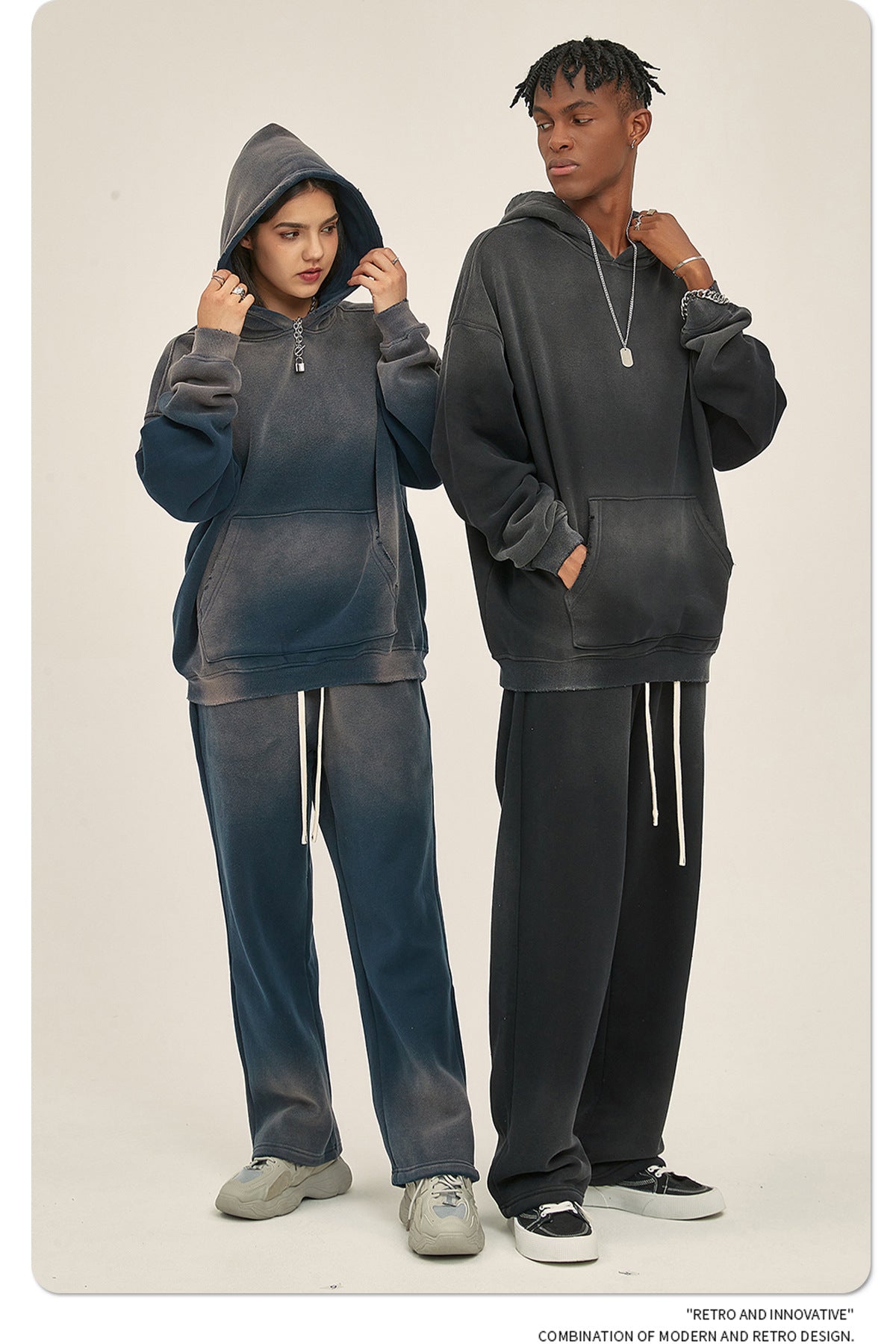 Distressed Fur-Lined Heavyweight Spray-Dyed Hoodie