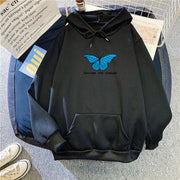 Cozy Butterfly Print Loose Pullover Hoodie