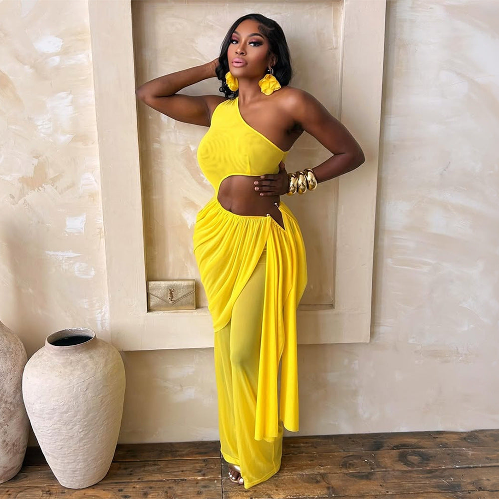 Women's Chic Off-Shoulder Slim-Fit Mesh Jumpsuit