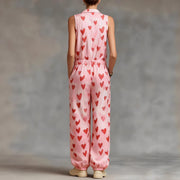 Women's Love Print Casual Sleeveless Jumpsuit