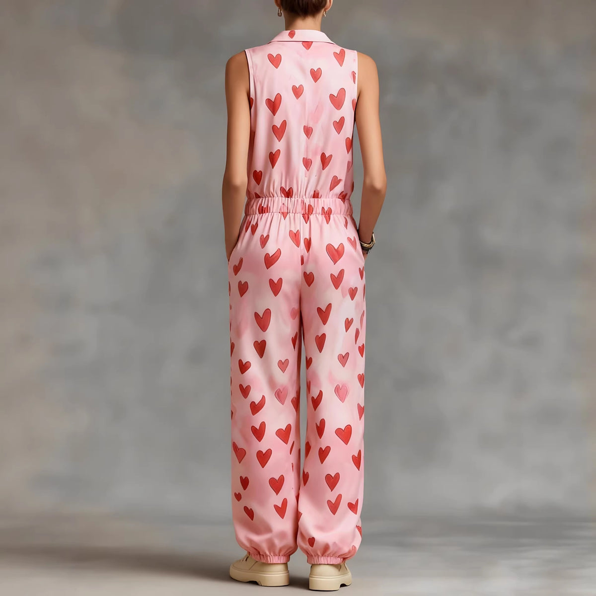 Women's Love Print Casual Sleeveless Jumpsuit