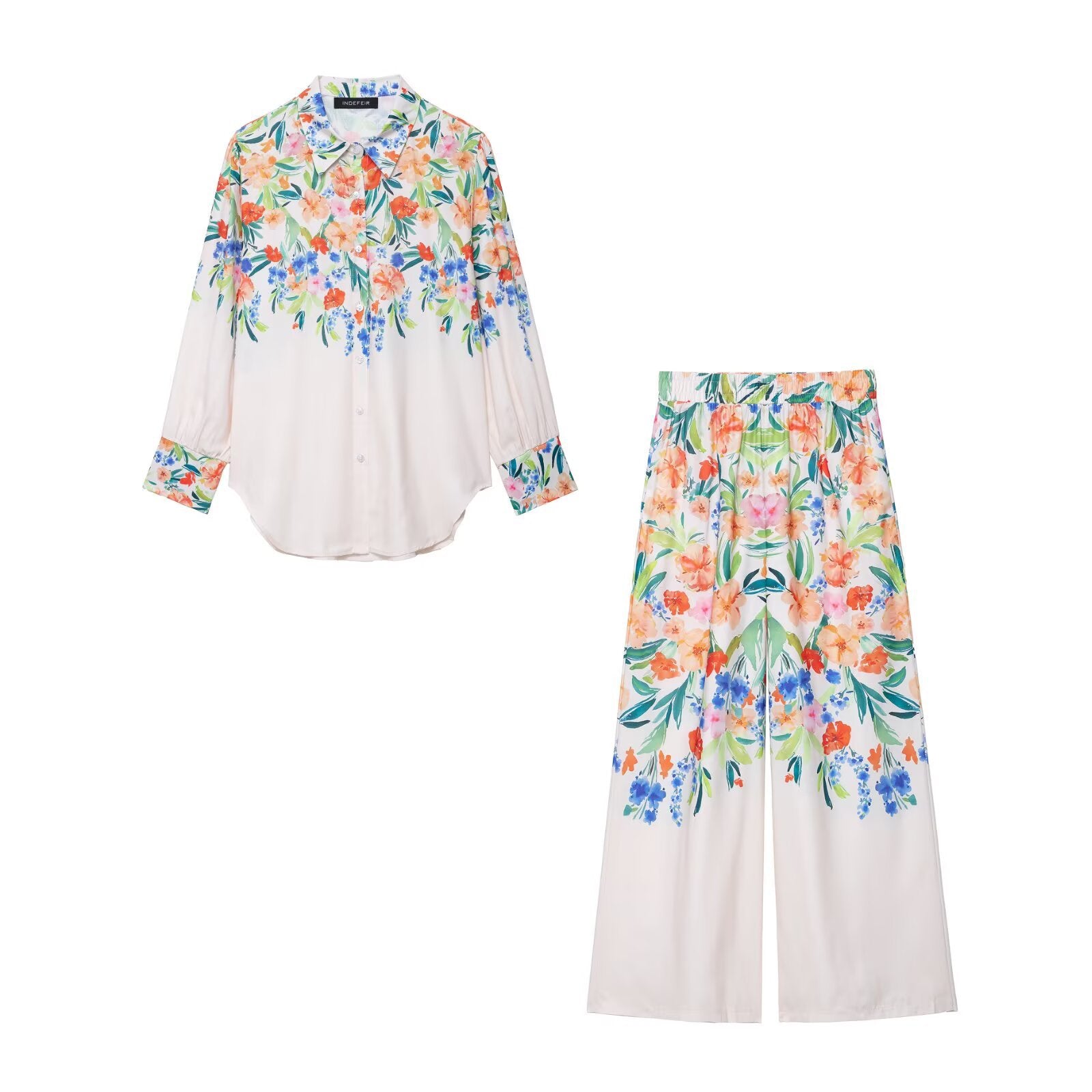 Cotton And Linen Floral Print Women's Shirts And Pants For Vacation