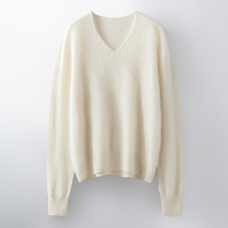Versatile Loose-fitting Brushed Sweater in a Solid Color