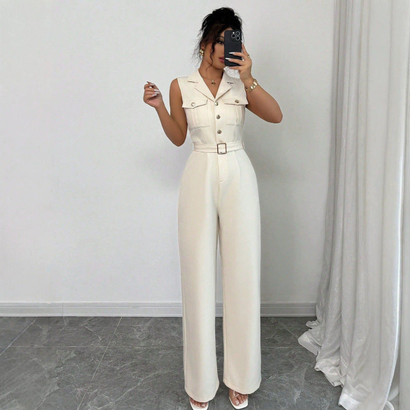 Womens High-Waist Wide-Leg Summer Jumpsuit