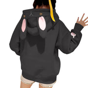 Cute Bunny Ear Embroidered Pocket Fleece Hoodie for Women
