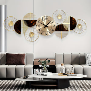 [Elegant Golden Wall Clock] Large Golden Wall Clock - 39 x 16 Inch Modern Luxury Decorative Metal Silent Non-Ticking Wall Art Clock for Living Room, Home, Bedroom Decor
