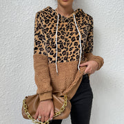 Cozy Leopard Patchwork Velvet Hoodie for Women