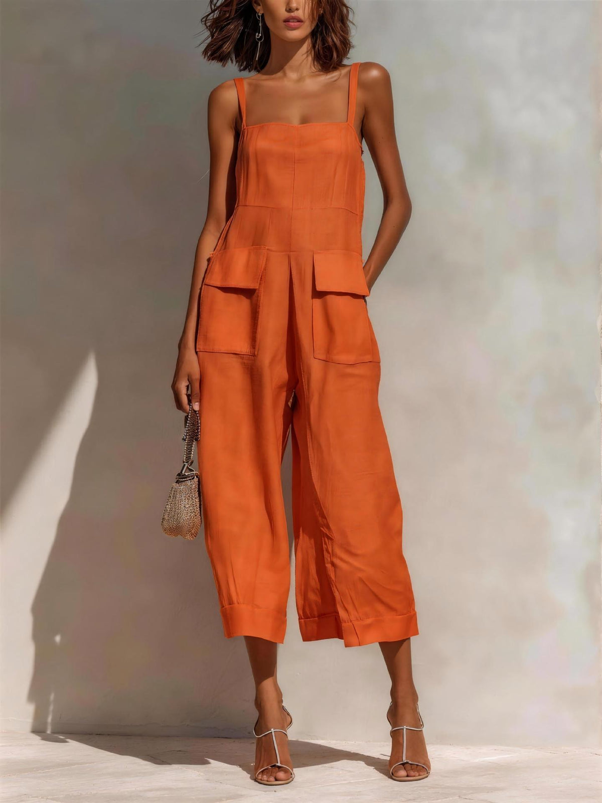 Women's Cotton-Linen Sleeveless Wide-Leg Jumpsuit