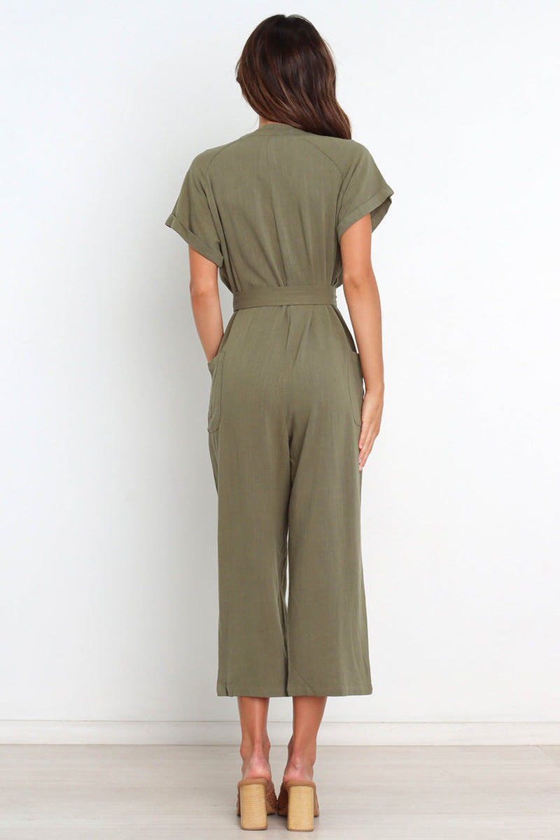 V-Neck Cropped Wide-Leg Jumpsuit for Women