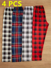 4 Pieces Of Men's Casual Plaid Trousers Pajamas For Spring And Summer, Fashion Trendy Pants Pajamas For Autumn And Winter Loungewear Mens Clothes Pajamas For Men Pajama Pants Mens Pajama Pants Pija...