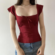 Slim Fit Lace-Up Short Sleeve Top – Red Street Style