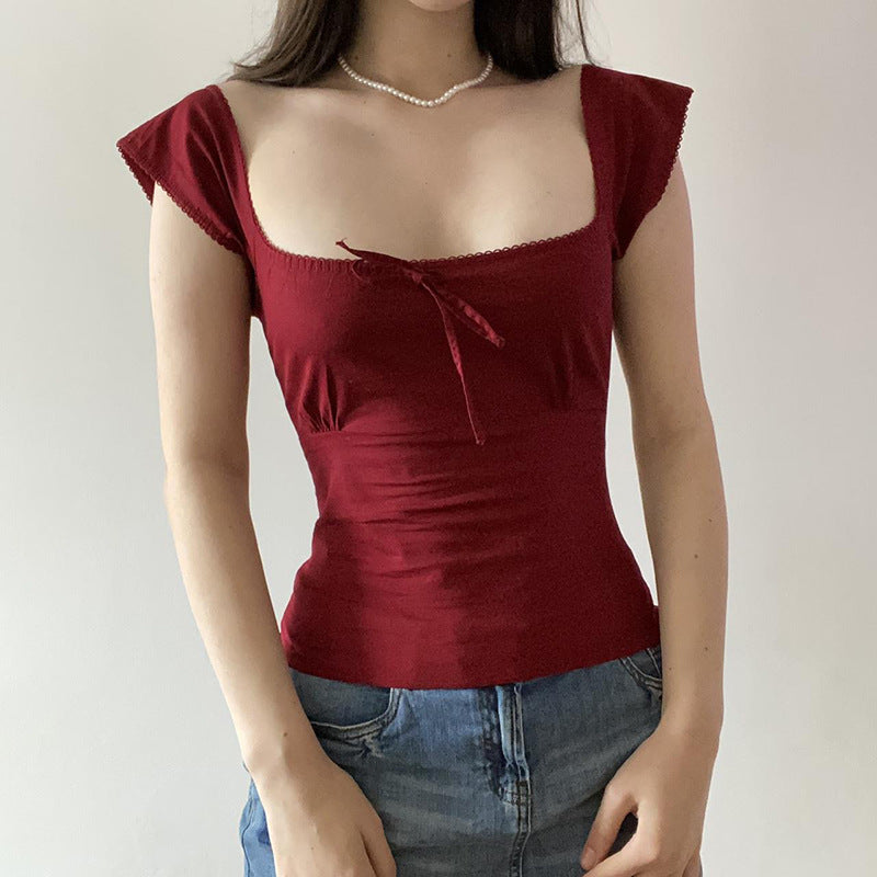 Slim Fit Lace-Up Short Sleeve Top – Red Street Style