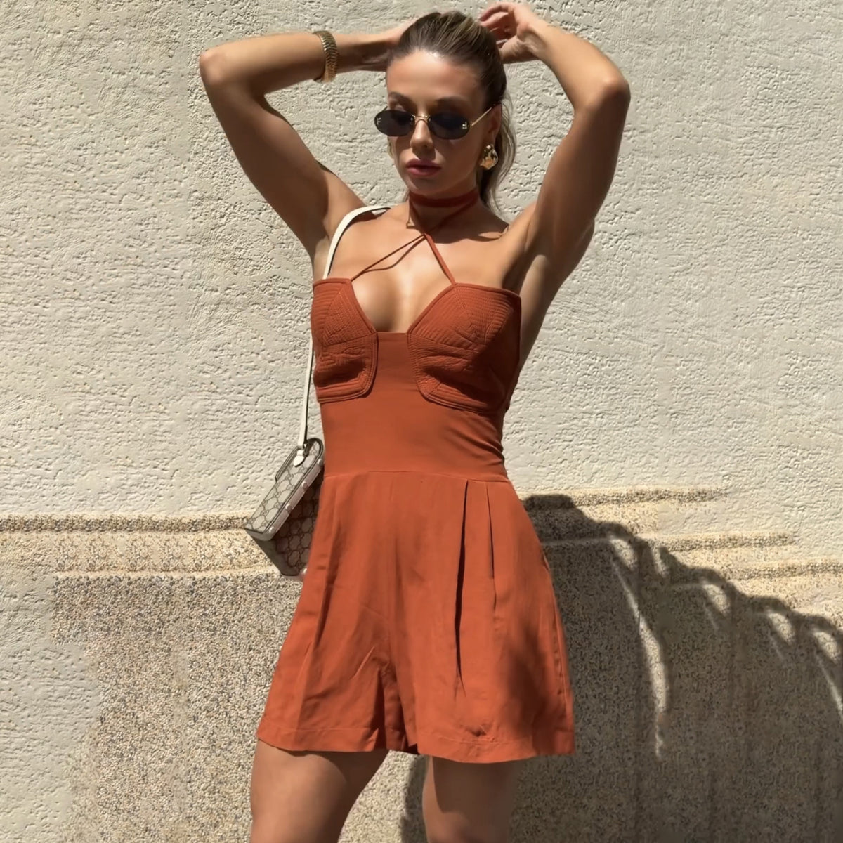 Off-shoulder Sleeveless One-piece Shorts