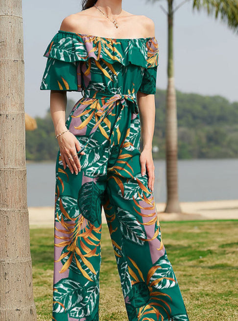Chic Floral Print Lace-Up Casual Jumpsuit