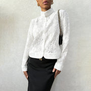 Fashionable Lace Blouse For Women Cardigan-style Top With A Stand-up Collar
