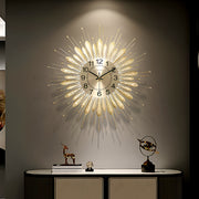 [Elegant Floral Hanging Clock] Large Golden Metal Leaf Hanging Clock | Elegant Floral Theme, 23x23 Inch Creative Irregular Shape, Silent No Tick, Modern Living Room Decoration