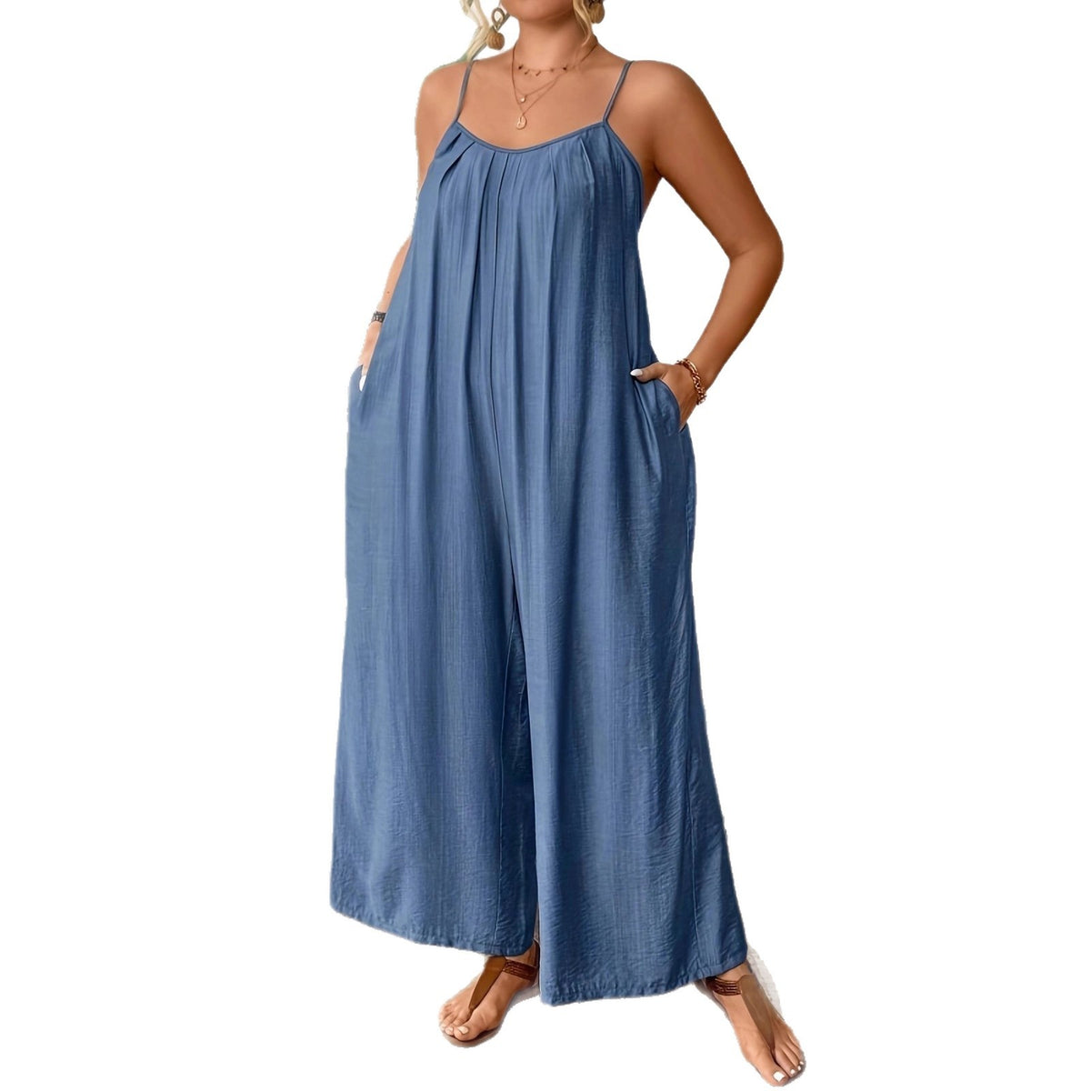 Chic Casual Plus-Size Wide-Leg Strap Jumpsuit