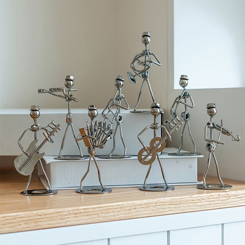 8pcs Handcrafted Iron Art Metal Music Band Figurines Set - A Unique and Heartfelt Gift to Brighten Your Home with the Charm of Musicianship