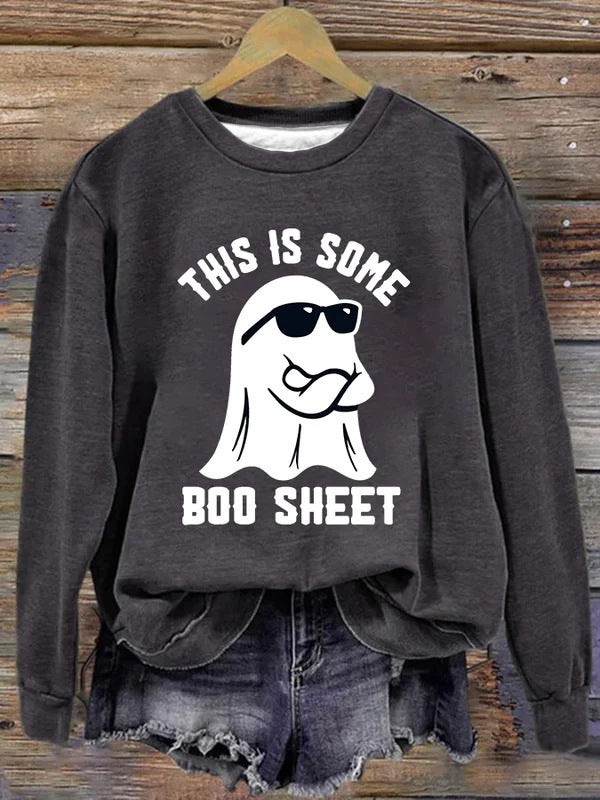 Women's Festive Pumpkin Print Crewneck Sweatshirt