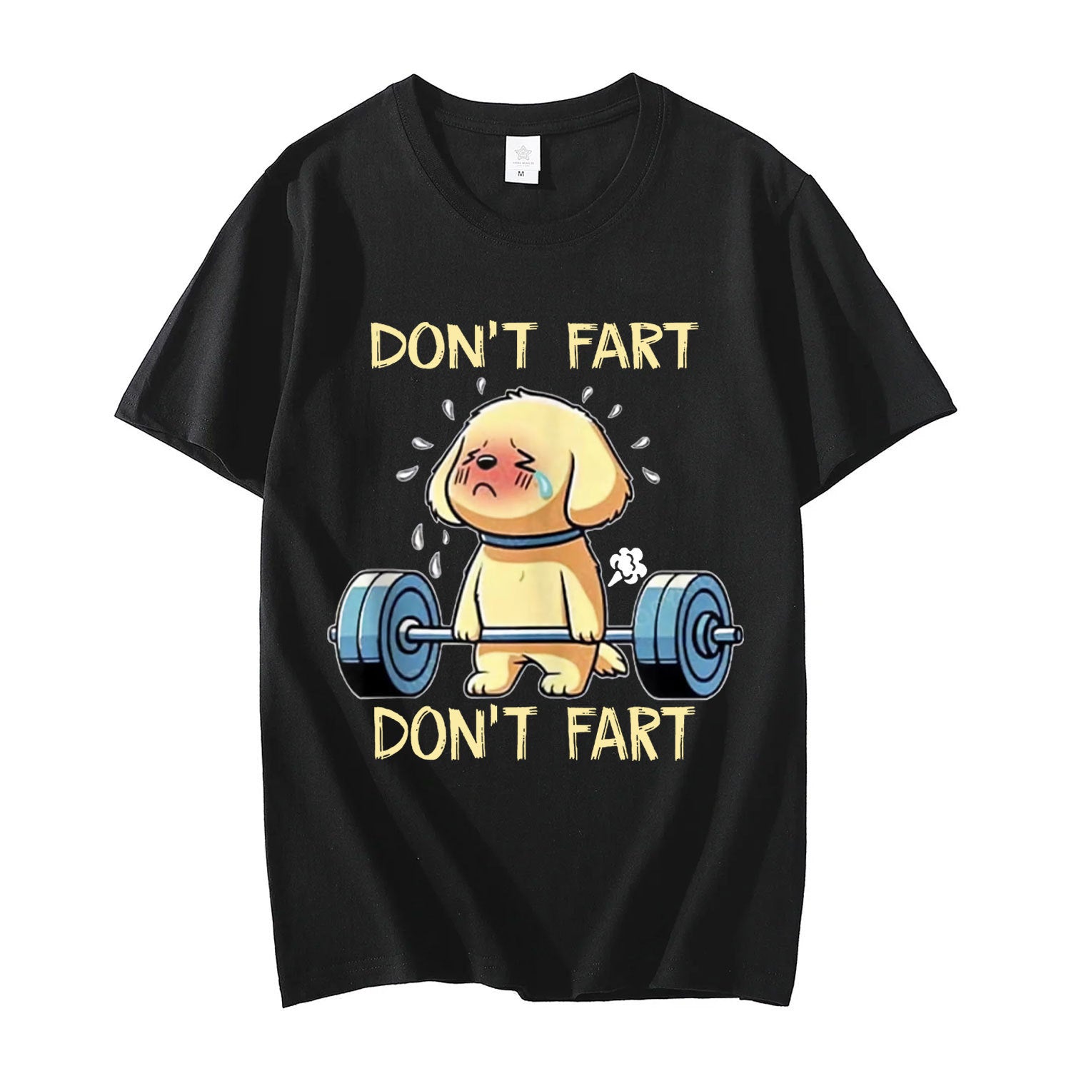 Funny Dog Weightlifting Tee – No Fart Print, Premium Cotton