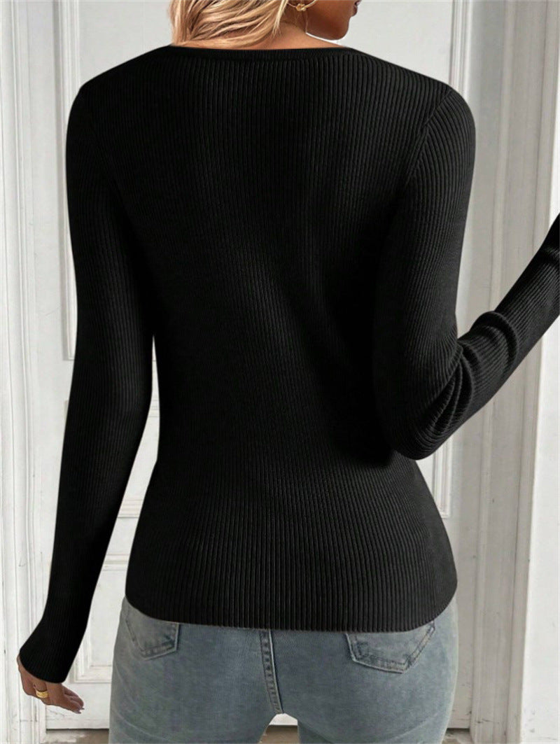 Women's New U Collar Sweater Knitted Pullover Women's Tops