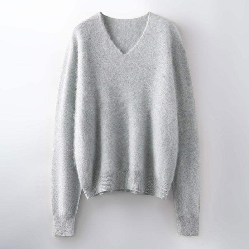 Versatile Loose-fitting Brushed Sweater in a Solid Color