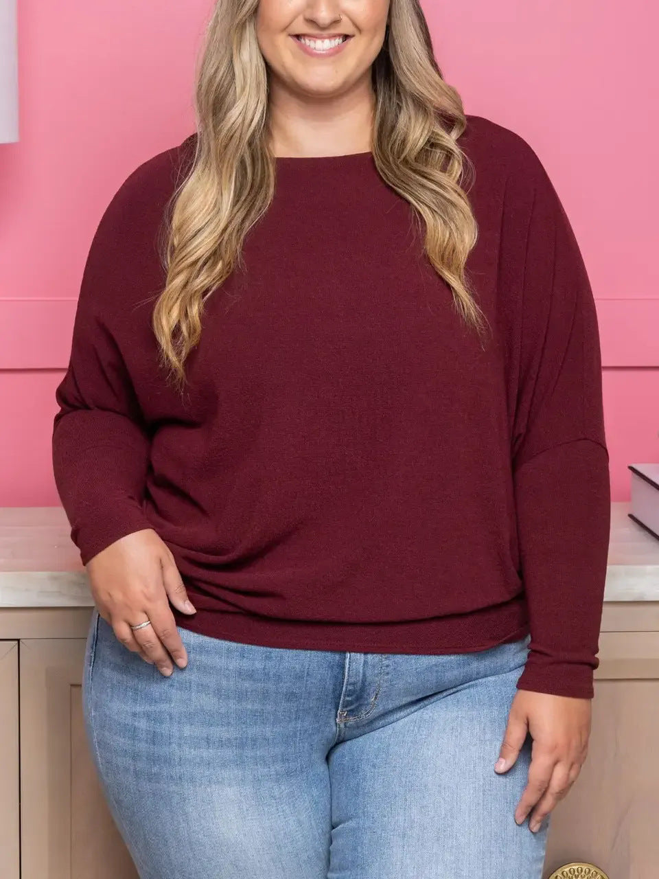 Plus Size Casual Batwing Sleeve Crewneck Sweater