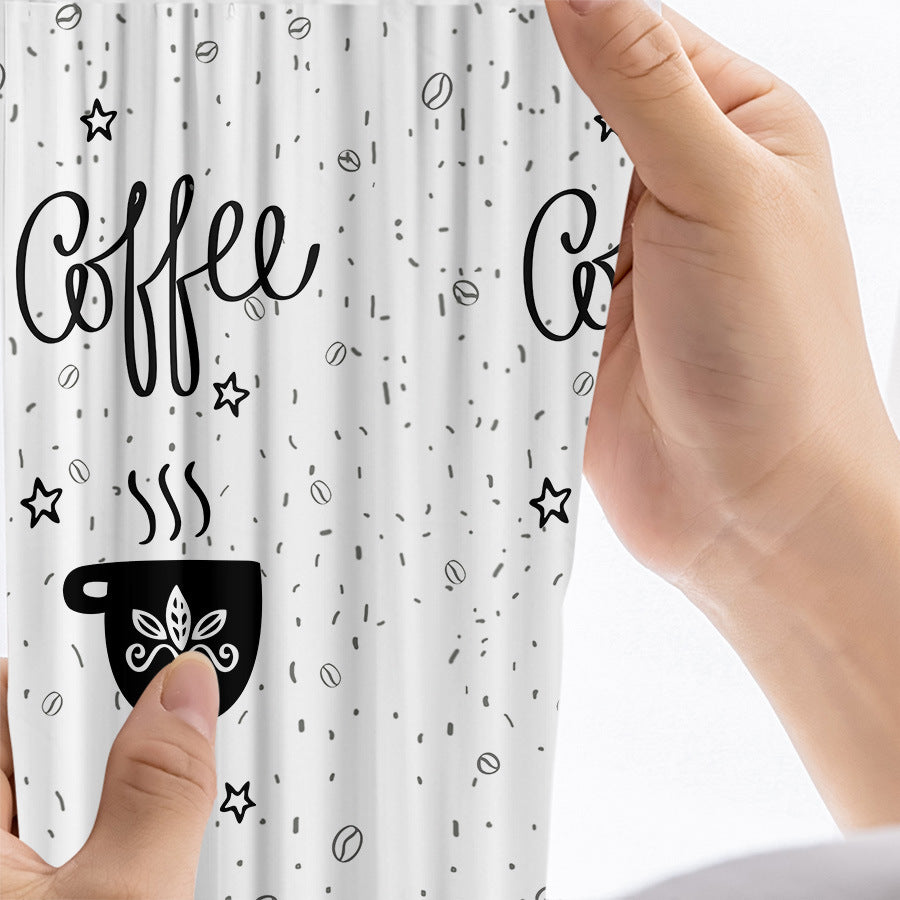 Black and White Cartoon Coffee Painting Digital Printing Curtain