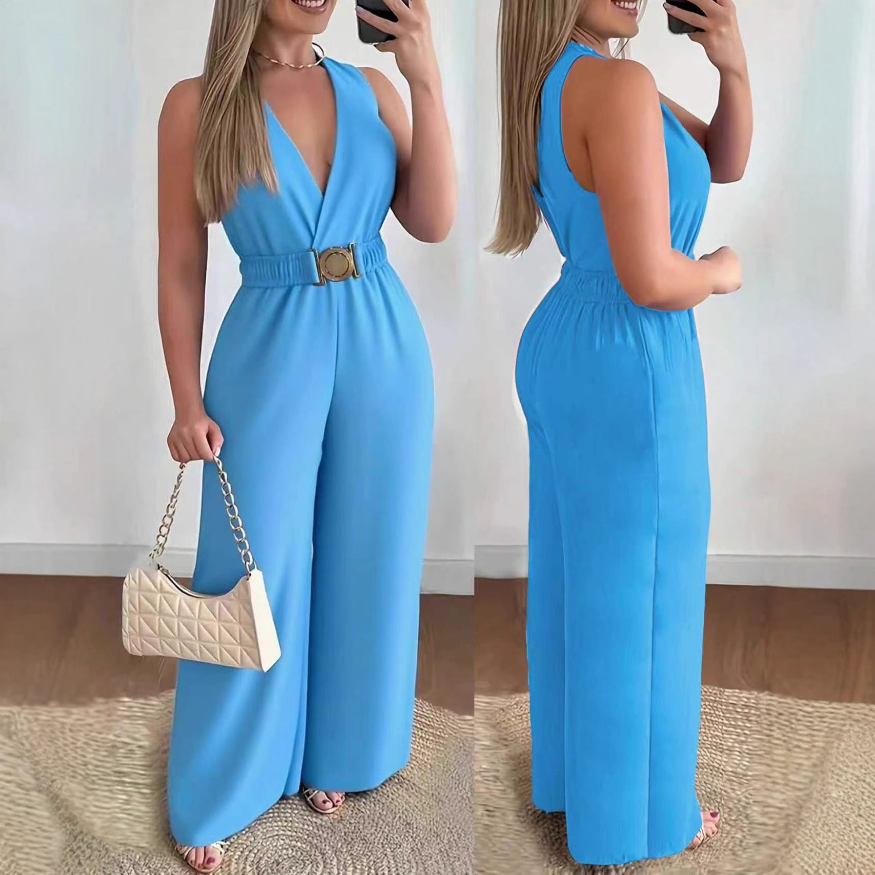 Chic High-Waist Wide-Leg Jumpsuit with Pockets