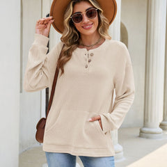Comfortable Solid-Crew Long-Sleeve Top – Relaxed Fit, 100% Polyester