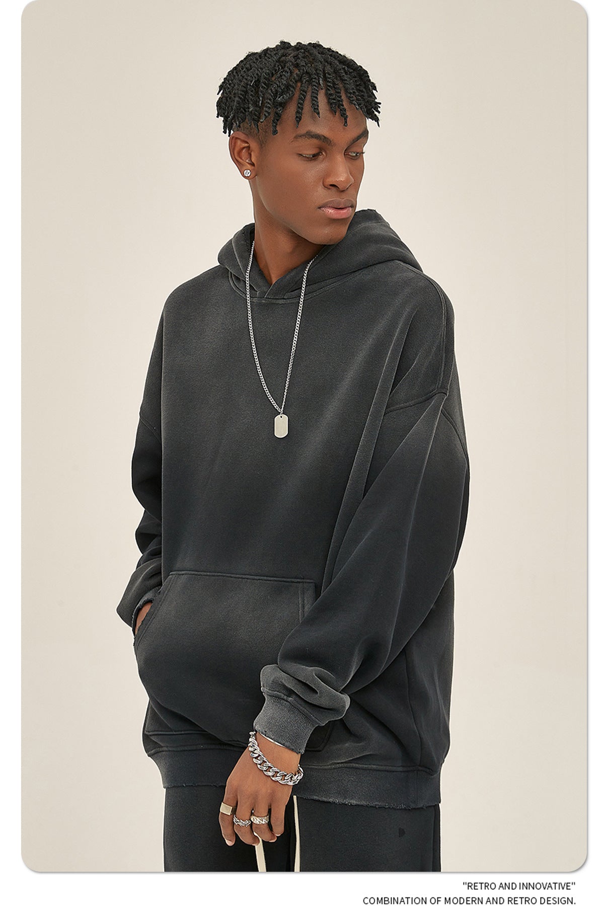 Distressed Fur-Lined Heavyweight Spray-Dyed Hoodie