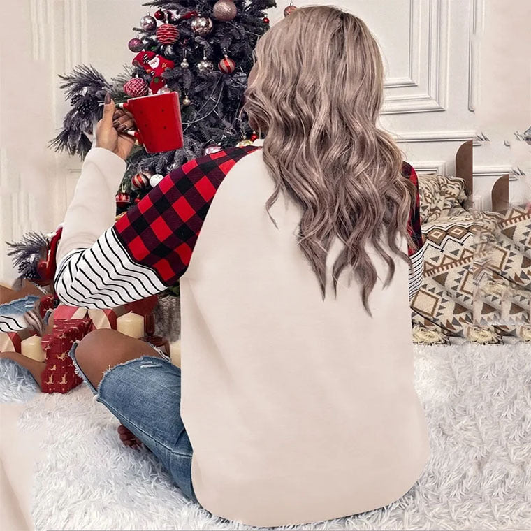 Women's Plaid Long-Sleeve Round Neck Loose Sweater