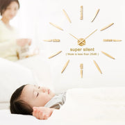SIEMOO Large Frameless Wall Clock - Golden Modern Silent Non-Ticking - DIY Mirror Installation, 39.37" Round (as a rectangle for installation) Minimalist Golden Hands & Arabic Numerals for Home, Room, Office -